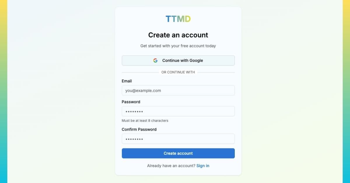 Talk to me Data Sign Up Page