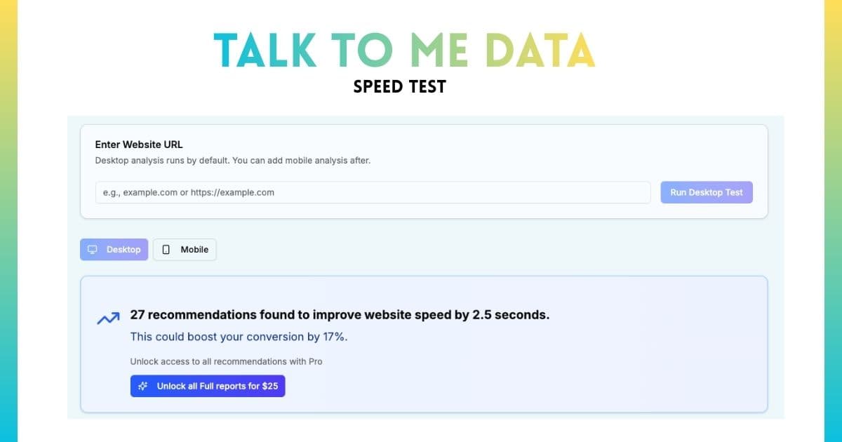 Website speed test of Talk to me Data