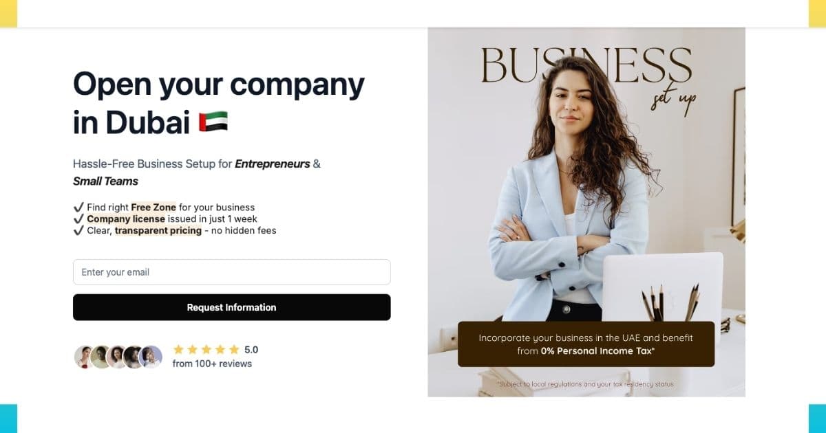 B2B landing page designed to collect leads